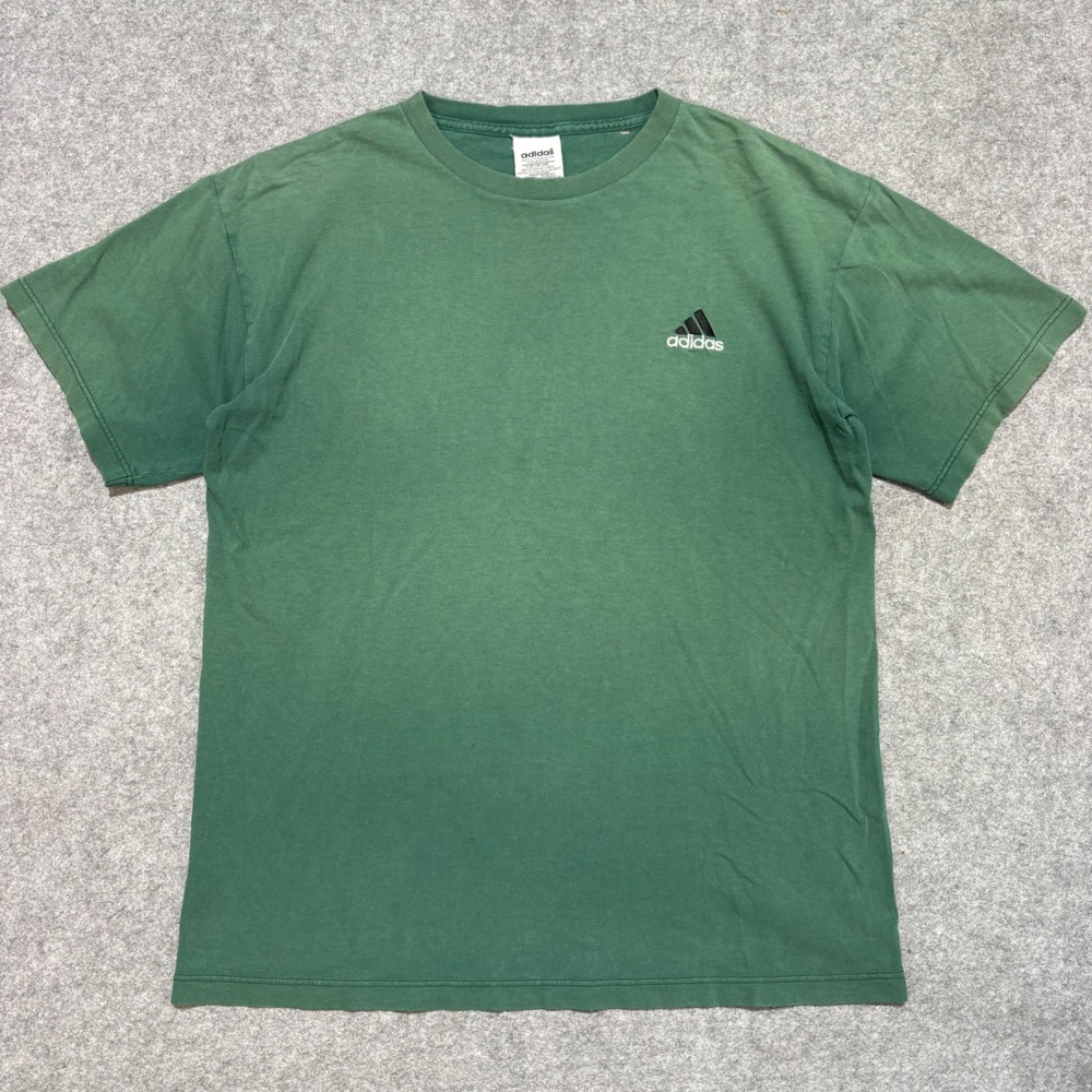 Vintage Adidas Green Embroidered Logo T-Shirt Mens Medium 90s Single Stitch